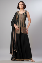 Black Gerogette Chinon Woven Palazzo Suit - black saree
