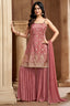 Peach Georgette Chinon Floral Woven Sharara Suit - peach georgette saree