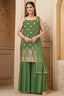 Green Georgette Chinon Floral Woven Sharara Suit - green georgette saree