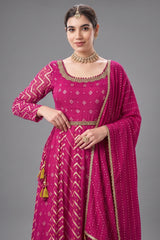 Pink Georgette Woven Anarkali Palazzo Suit