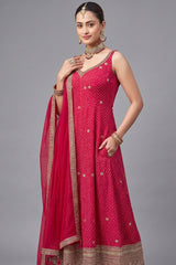 Pink and Red Georgette Bandhej Printed Anarkali Palazzo Suit