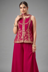 Pink Georgette Woven Palazzo Suit
