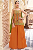 Orange Chinon Woven Palazzo Suit - orange saree