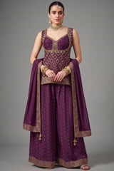 Orchid Purple Chinon Art Silk Woven Palazzo Suit