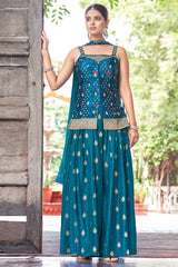 Blue Art Silk Woven Palazzo Suit