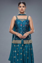 Blue Art Silk Woven Palazzo Suit