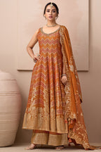 Orange Tissue Floral Woven Anakrali Palazzo Suit - orange saree