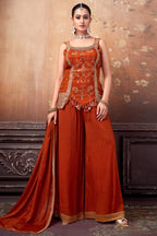 Orange Art Silk Woven Palazzo Suit - orange silk saree