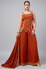 Orange Art Silk Woven Palazzo Suit - orange silk saree