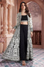 Black Georgette Sequin Beaded Crop Top Palazzo Set with Printed Jacket - black georgette saree