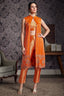 Orange Brocade Woven Crop Top Pant Set with Sequin Cutdana Work Jacket - orange brocade saree