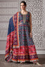Blue Silk Patola Anarkali Suit with Sequins Work - blue silk saree patola