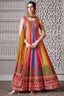 Multi Colored Silk Bandhej Printed Anrakli Suit - red silk saree bandhej