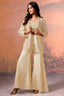Cream Chinon Crop Top Sharara Set with Beaded Embroidered Blazer - red saree embroidered