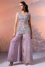 Lilac Purple Tissue Silk Sequin Beaded Palazzo Set - purple silk saree