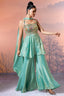 Sea Green Crepe Tissue Silk Halter Neck Embroidered Palazzo Suit - red silk saree embroidered