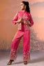 Pink Tissue Silk Crop Top Palazzo Set with Sequin Beaded Jacket - pink silk saree