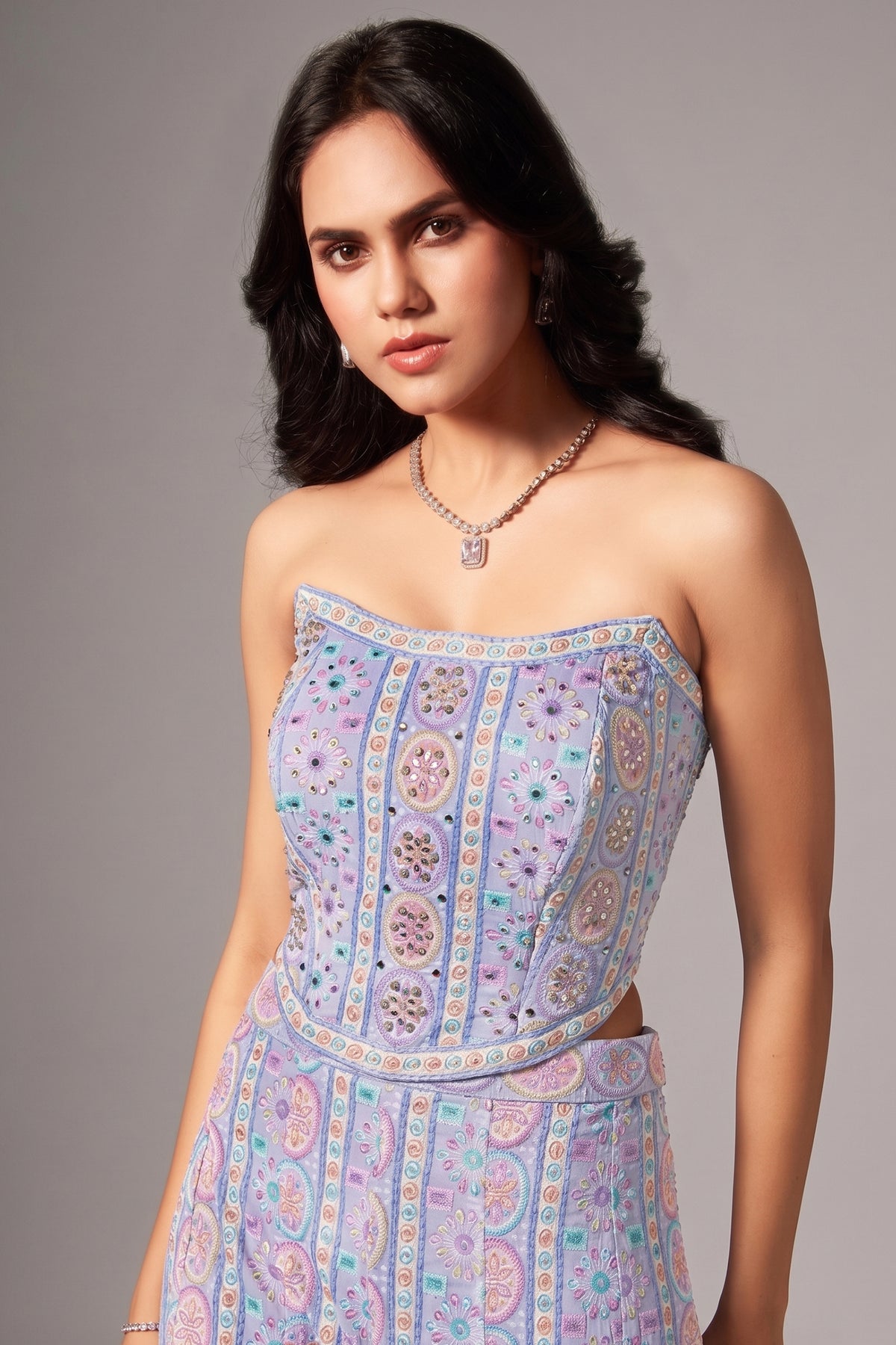 Lavender Purple Georgette Embroidered Co-Ord Set - red georgette saree embroidered