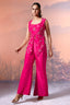 Pink Crepe Satin Silk Sequins Cutdana Work Crop Top Palazzo Set with Jacket - pink silk saree