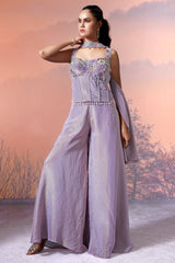 Lilac Purple Tissue Silk Seuqins Beaded Corset Palazzo Set