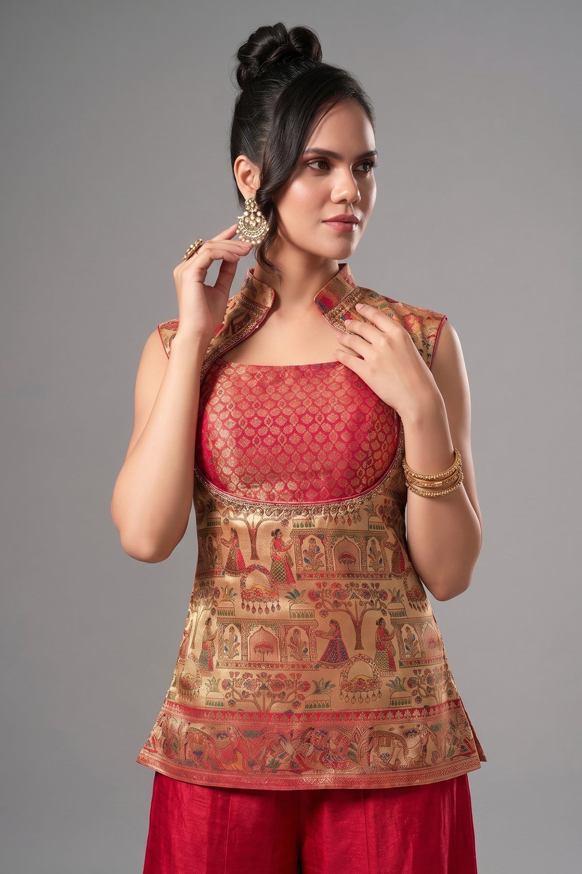 Beige Dola Silk Printed Straight Cut Palazzo Suit - beige silk saree