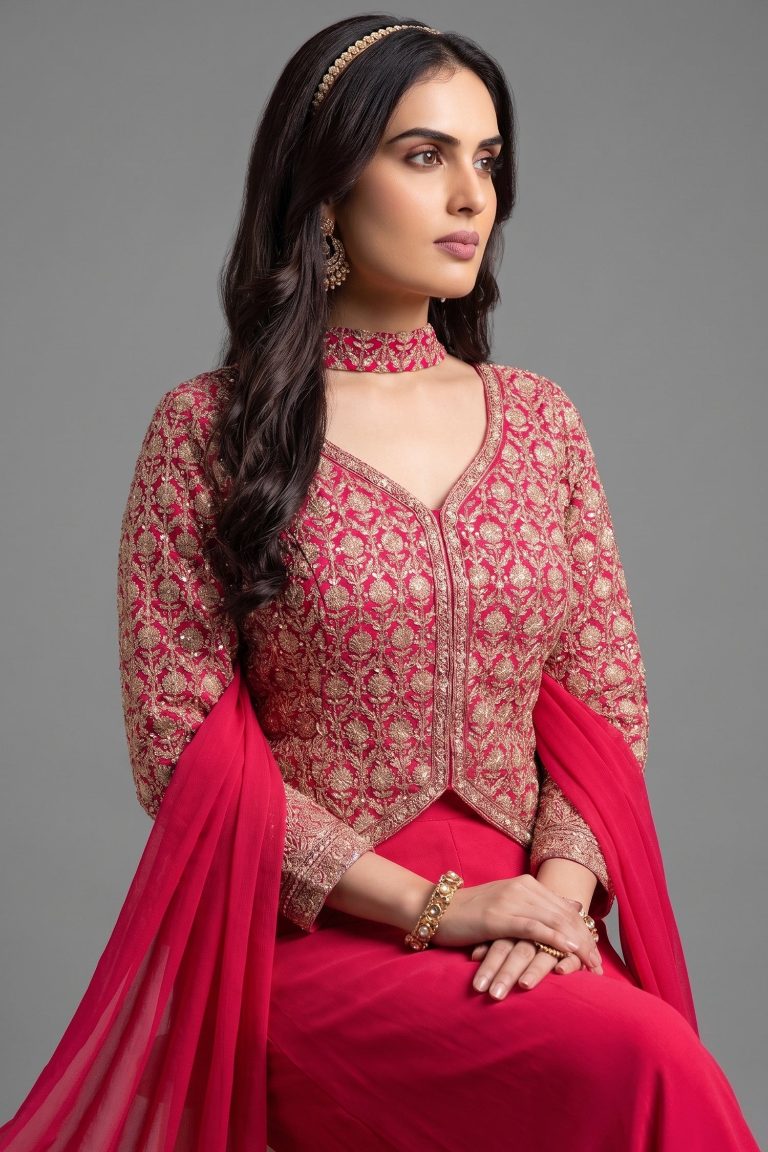 Pink Georgette Sequin Embroidered Palazzo Suit Secondary image