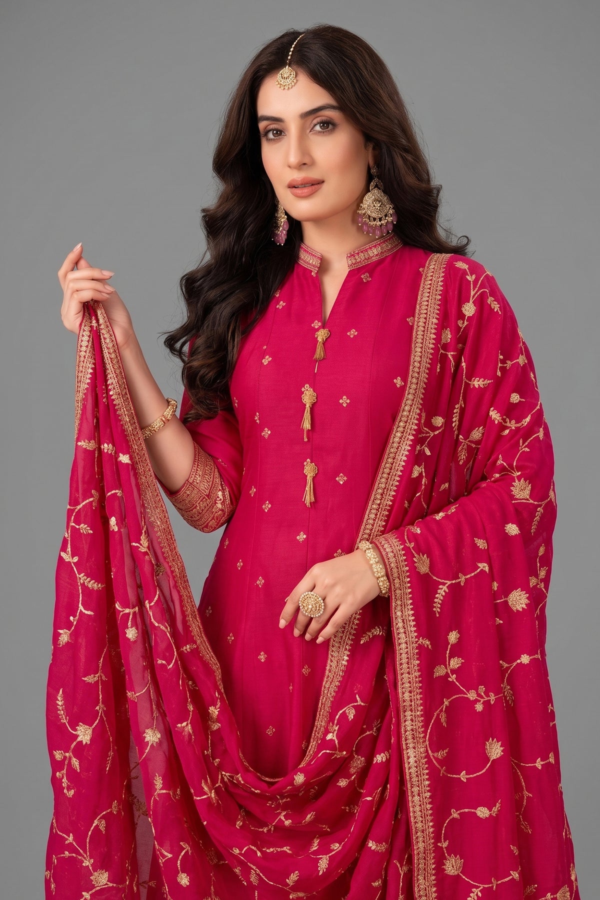 Pink Art Silk Sequins Embroidered Anarkali Suit - red silk saree embroidered
