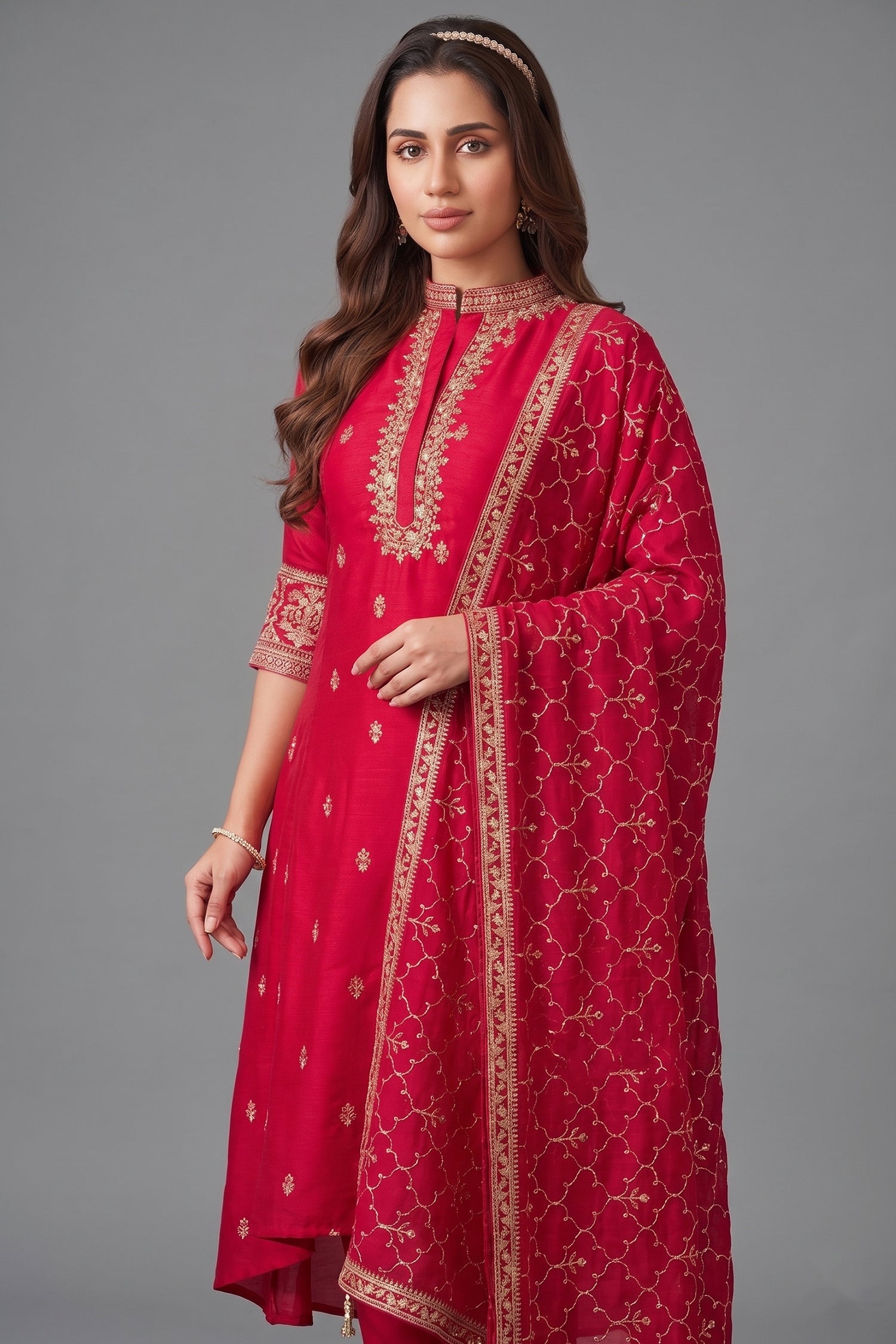 Pink Art Silk High and Low Sequin and Mirror Worked Suit Secondary image