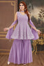 Lilac Purple Georgette Embroidered Peplum Sharara Suit - red georgette saree embroidered