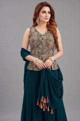 Green Georgette Embroidered Palazzo Suit - red georgette saree embroidered