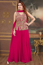 Pink Georgette Embroidered Palazzo Suit - red georgette saree embroidered