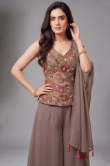 Iris Mauve Georgette Floral Embroidered Palazzo Suit