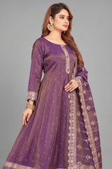 Purple Two Toned Tissue Sequin Embroidered Anarkali Suit - red saree embroidered