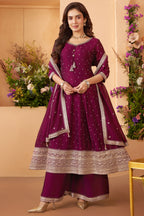 Magenta Art Silk Sequin Embroidery Anarkali Palazzo Suit - magenta silk saree embroidery