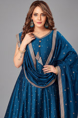 Rama Blue Art Silk Sequin Embroidery Anarkali Palazzo Suit - blue silk saree embroidery