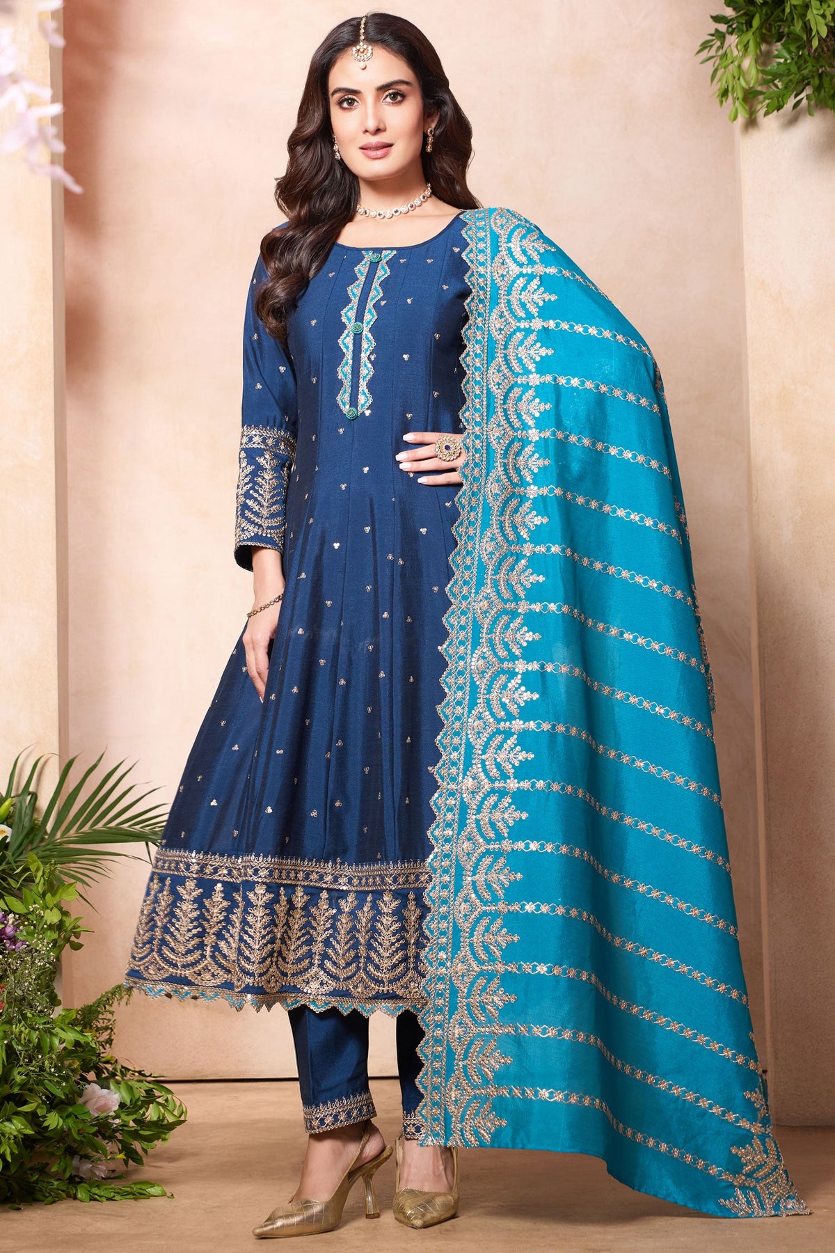 Blue Art Silk Sequin Embroidery Anarkali Suit