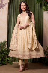 Cream Art Silk Sequin Embroidered Anarkali Suit