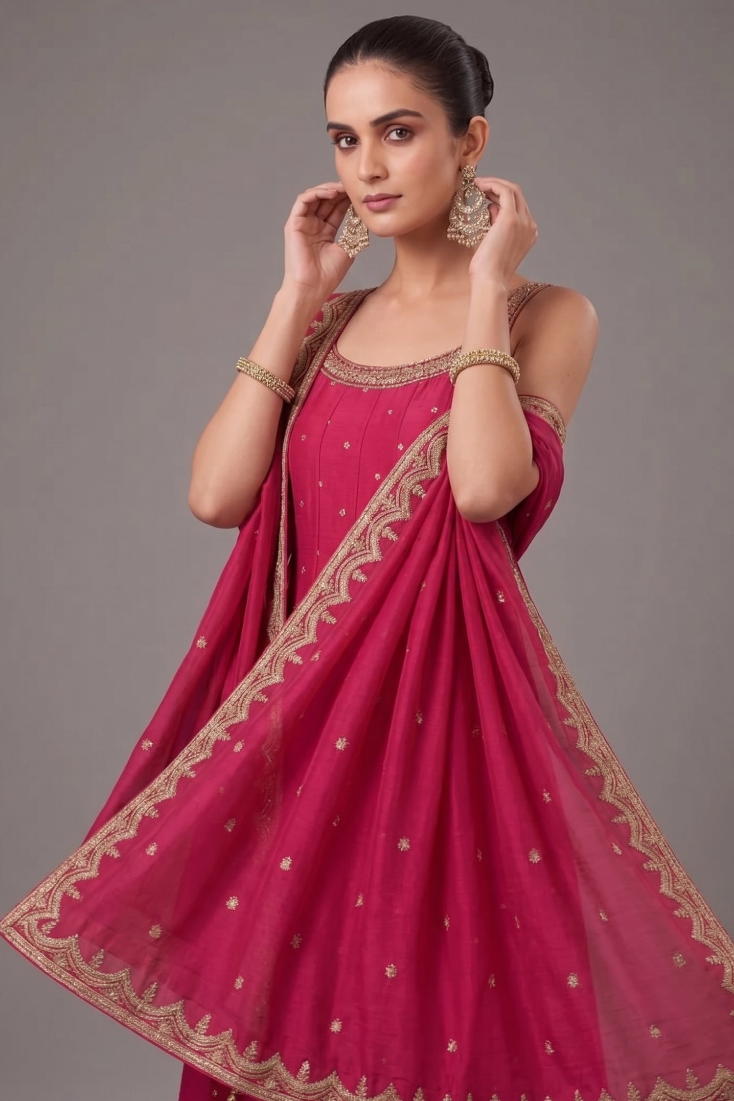 Pink Art Silk Sequins Embroidery Worked Anarkali Suit Secondary image