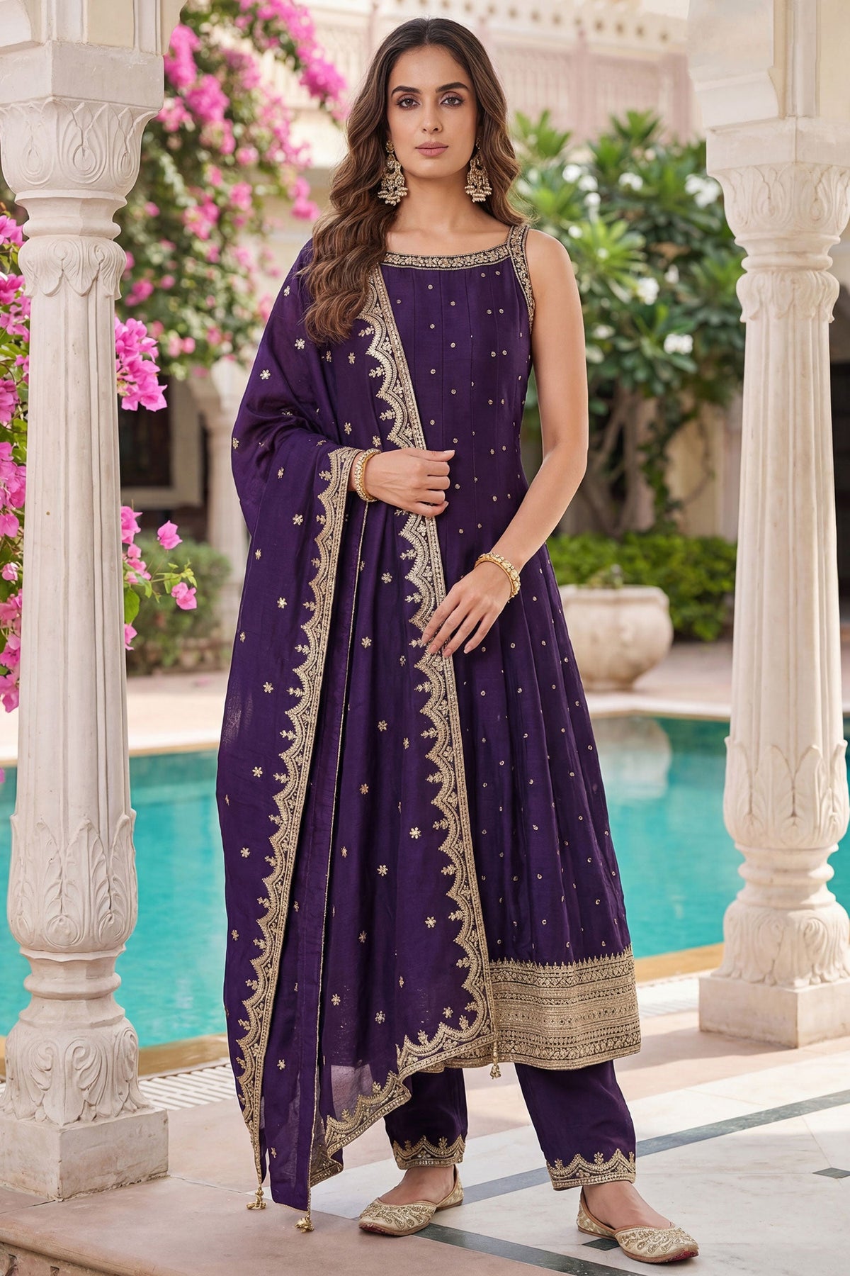 Purple Art Silk Sequins Embroidery Worked Anarkali Suit