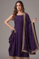 Purple Art Silk Sequins Embroidery Worked Anarkali Suit - purple silk saree embroidery