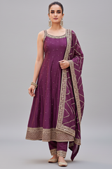 Magenta Art Silk Sequins Embroidery Worked Anarkali Suit