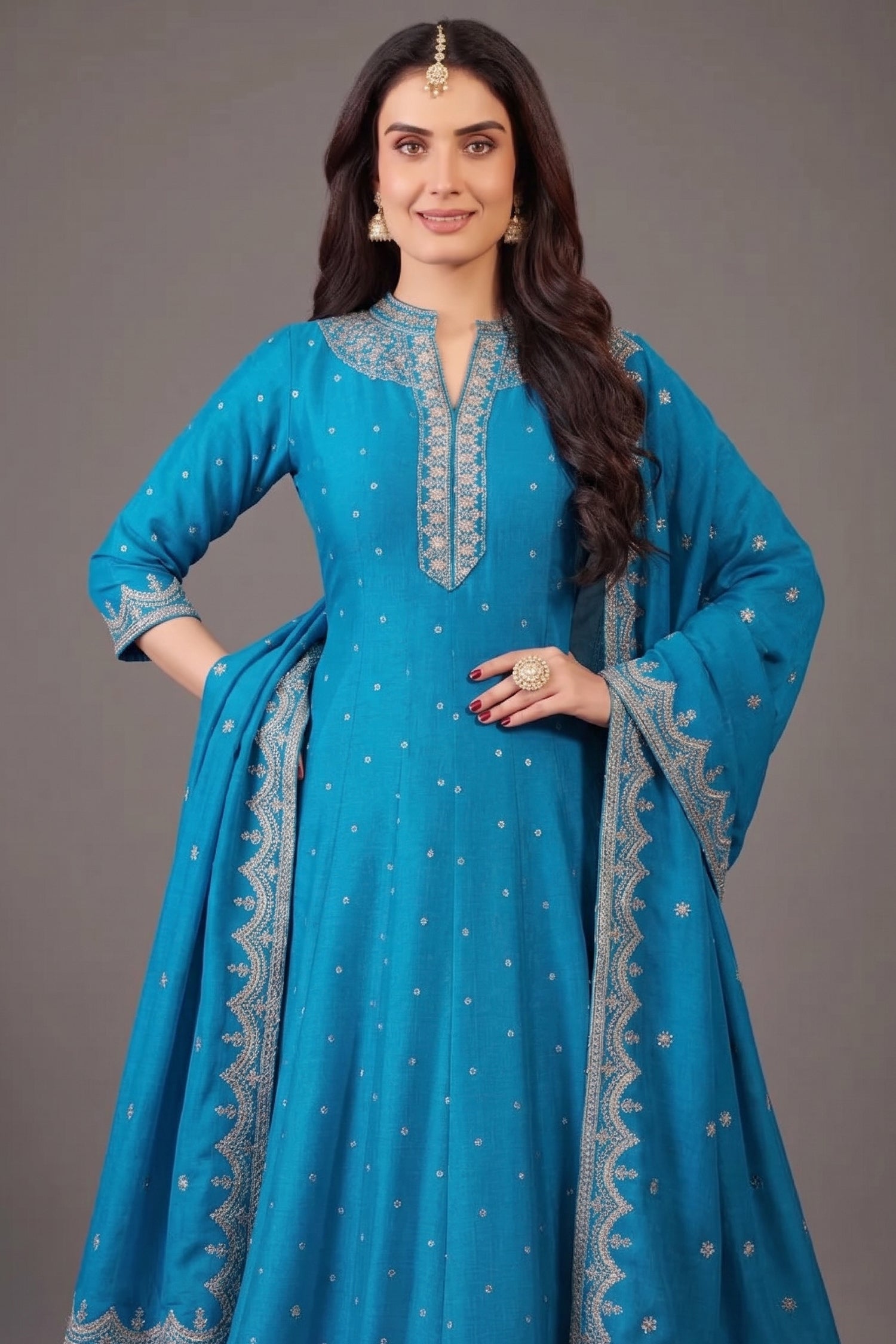 Sky Blue Art Silk Sequin Embroidery Worked Anarkali Suit Secondary image