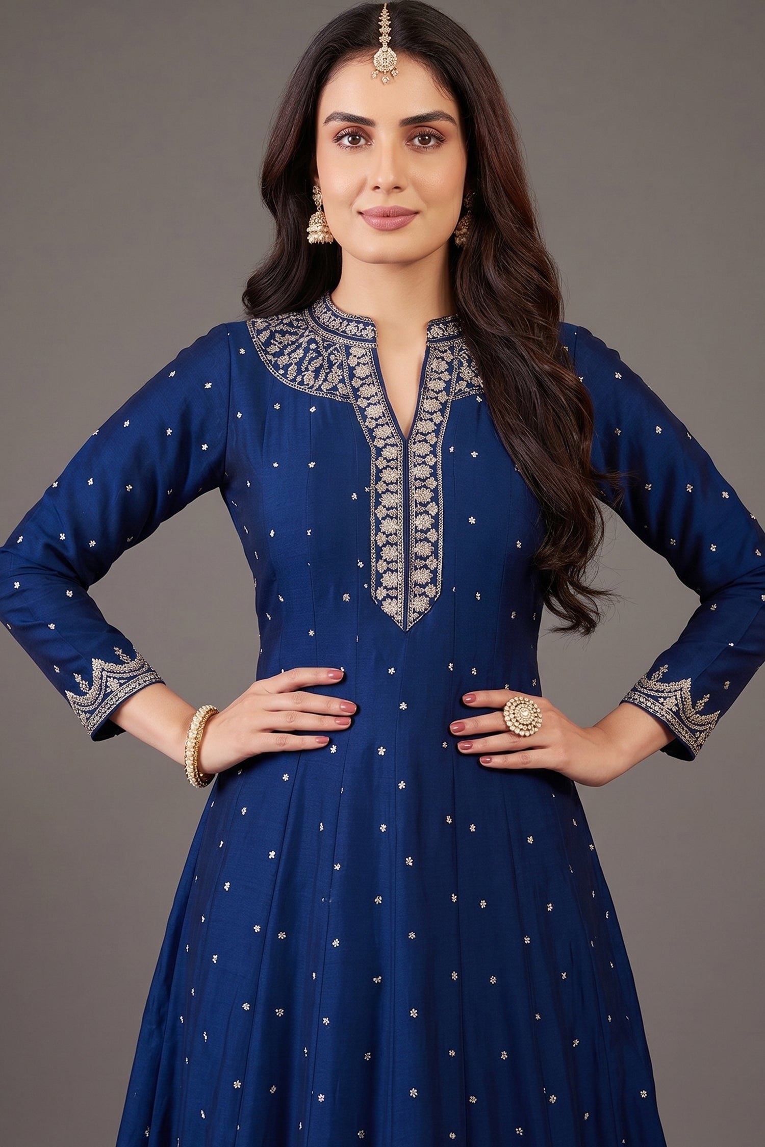 Navy Blue Art Silk Sequin Embroidery Worked Anarkali Suit Secondary image