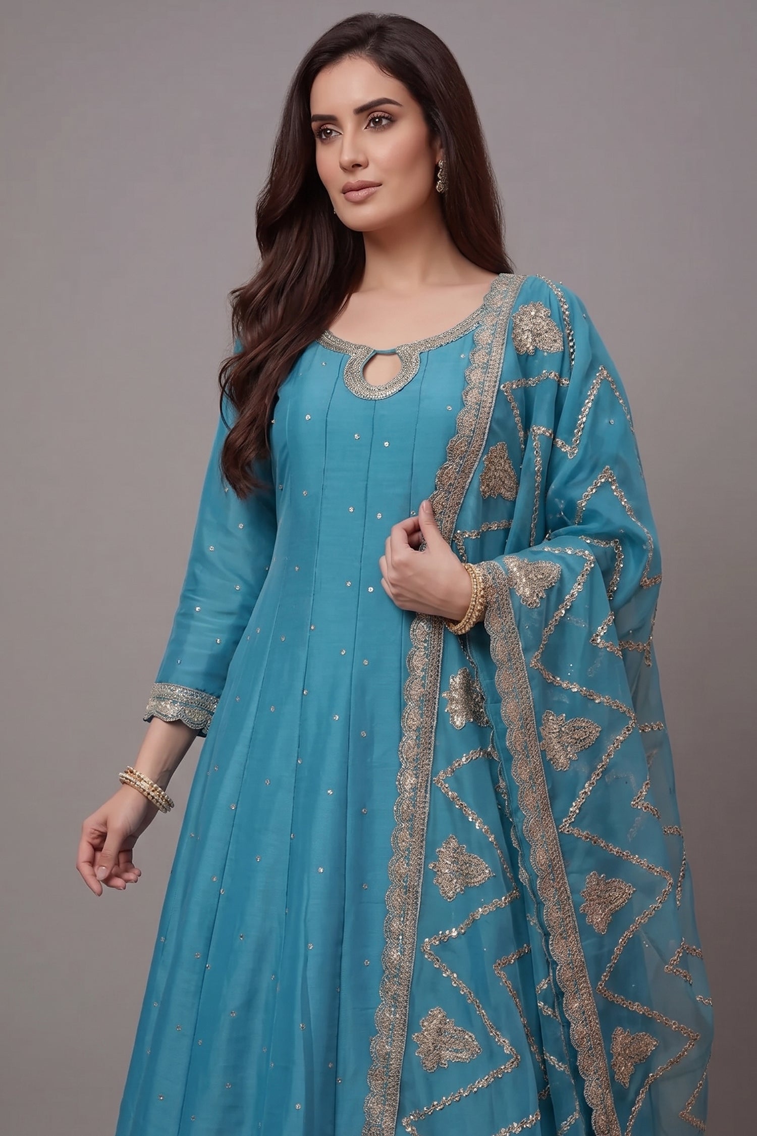 Sky Blue Art Silk Embroidered Anarkali Palazzo Suit Secondary image