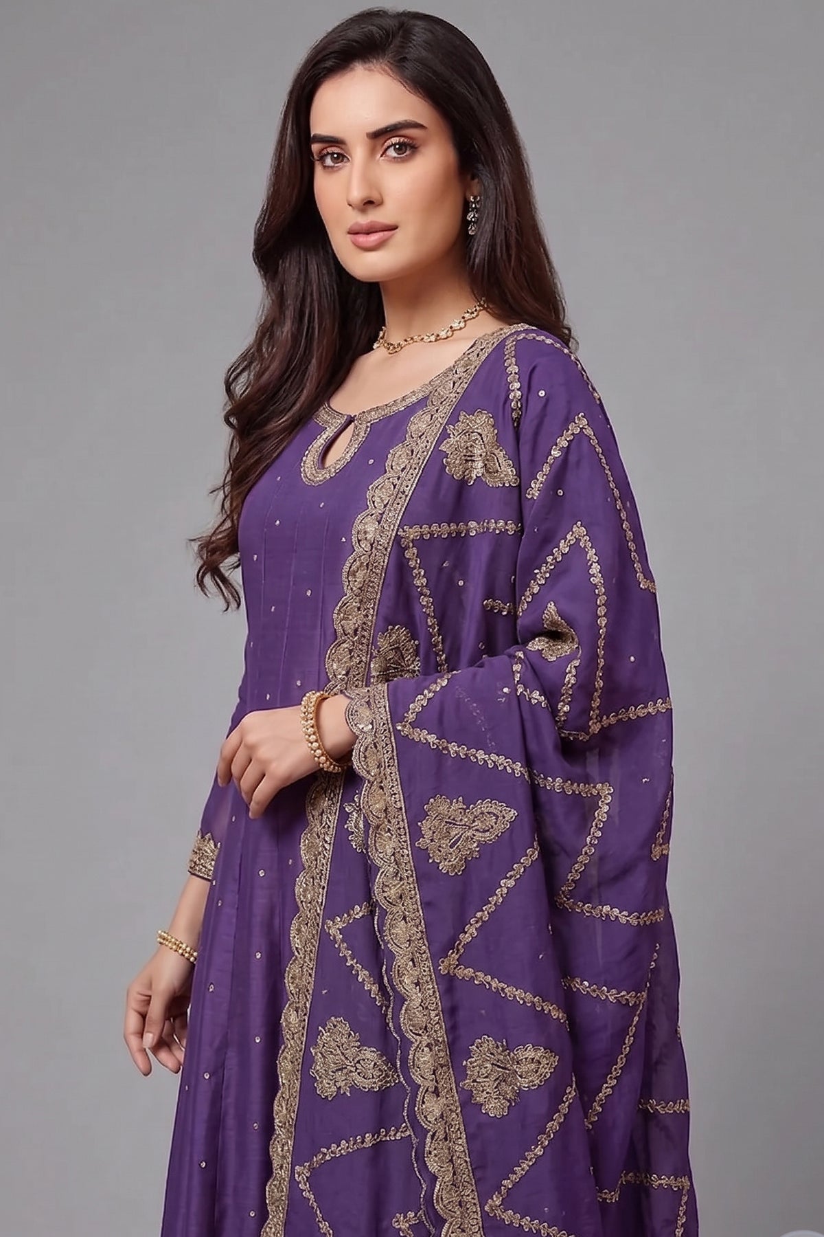 Purple Art Silk Embroidered Anarkali Palazzo Suit - red silk saree embroidered