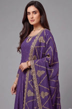 Purple Art Silk Embroidered Anarkali Palazzo Suit - red silk saree embroidered