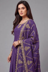 Purple Art Silk Embroidered Anarkali Palazzo Suit