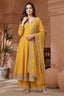 Yellow Art Silk Embroidered Anarkali Palazzo Suit - red silk saree embroidered