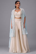 Cream Viscose Cape Palazzo Set - Front View