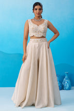 Flared cape details of the Cream Viscose Cape Palazzo Set